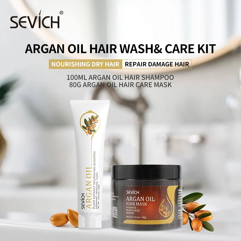 

Sevich Argan Oil Care Kit 80g Hair Mask For Hair Smoothing Hair Care 100ml Hair Treatment Shampoo Repair Damage Hair Root