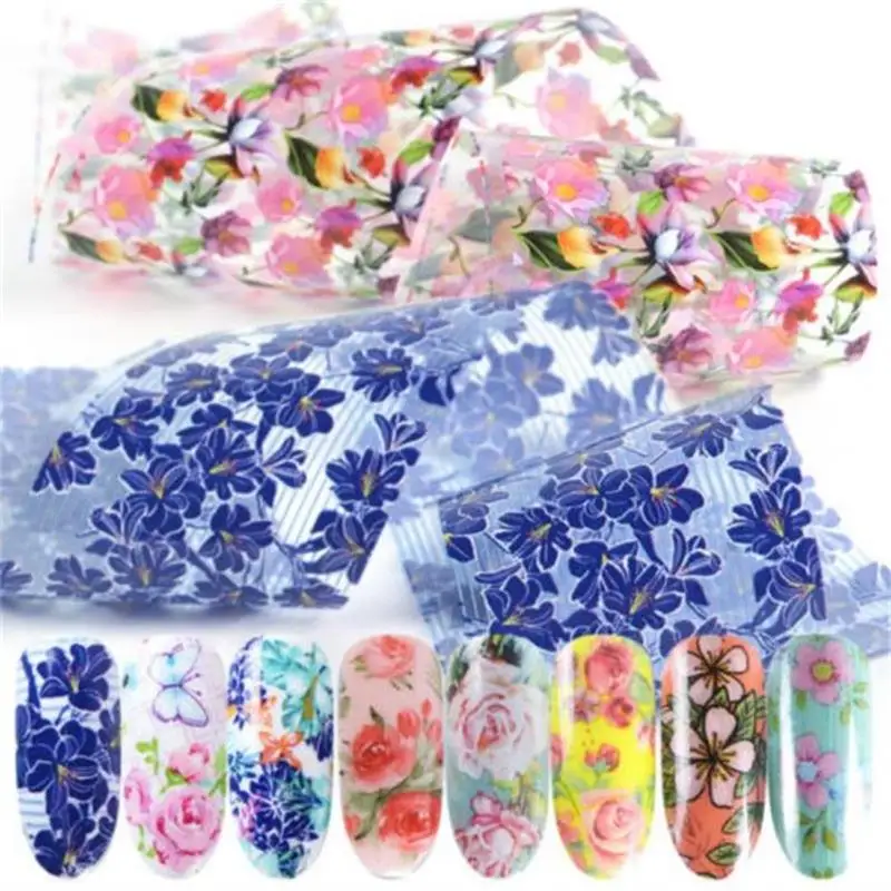 10 шт. Смешанные Цветочные наклейки для ногтей 3D переводные ногтевого дизайна