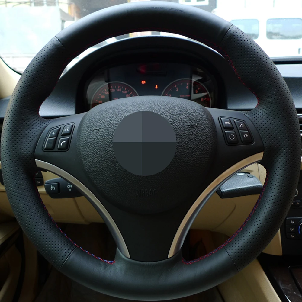 Рука сшитый черный искусственной кожи чехол рулевого колеса автомобиля для BMW M