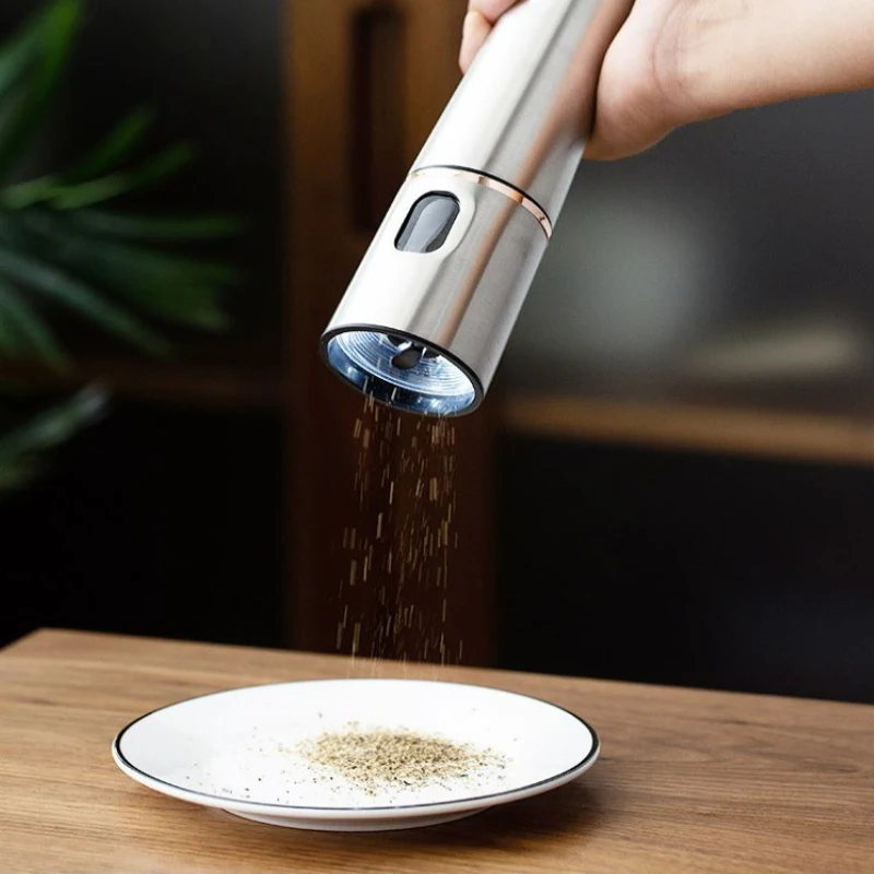 

Automatic Pepper Salt Grinder Set Electric Visible Ceramic Core Pepper Mill Stainless Steel Peper Spice Kitchen Food Grind Tools