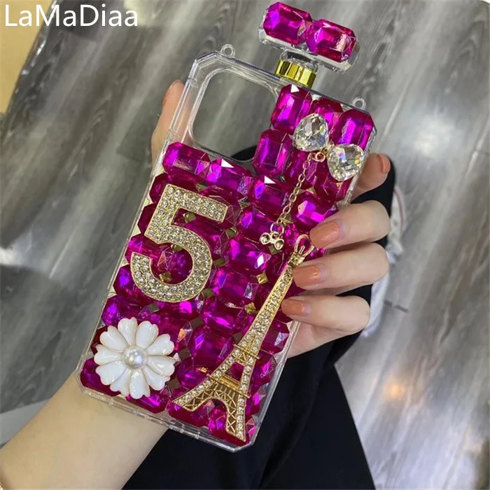 Luxury 3D Eiffel Tower Perfume Bottle Glitter Bling Diamond With Chain Case For SamsungS8 S9 S10 S20 S21 S22 PLUS Note 8 9 10 20