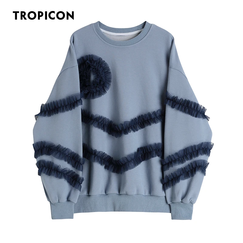 

TROPICON Blue Designer Crewneck Sweatshirts Korean Fashion Women Sweetshirts Pullovers Oversized Hoodie Autumn Fall Clothes