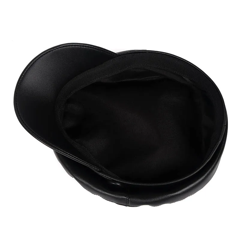 Осень 2020 военная шляпа женская модная кожаная плоская кепка черная Мода Casquette Femme