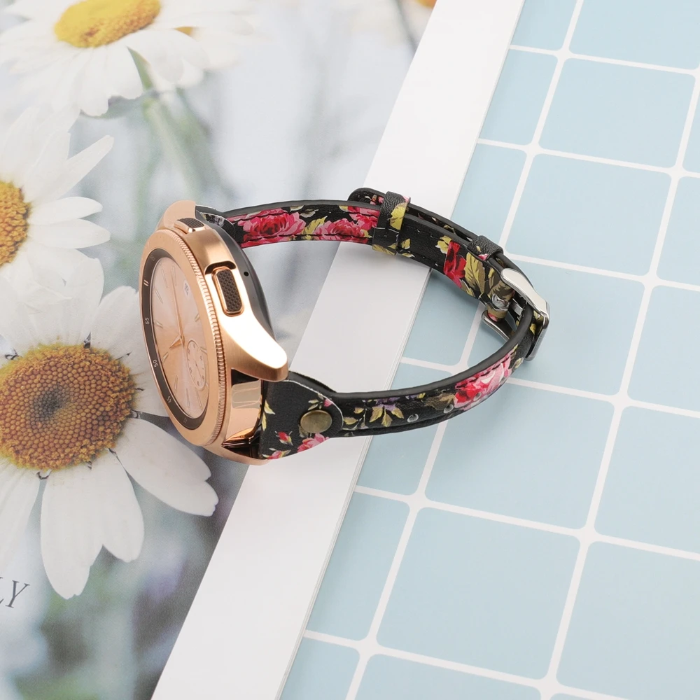 Тонкий ремешок для часов из натуральной кожи для samsung Galaxy Watch 42 мм 46 мм женский ремешок Серебристый Стальной ремешок с пряжкой для активных 2 40 мм 44 мм