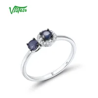 VISTOSO Pure14K 585 White Gold Rings For Women Sparkling Blue Sapphire Diamond Rings Simple Style Dainty Trendy Fine Jewelry