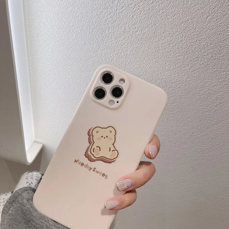 

New Side Cartoon Cookie Bear Case Cover For iPhone 12 Pro 12 Mini 11 Pro Max SE 2020 7 8 7Plus 8Plus XR X XS MAX