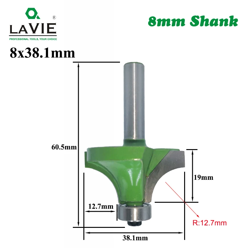 

LA VIE 6pcs 8mm Corner Round Over Router Bit with Bearing Milling Cutter for Wood Woodworking Tool Tungsten Carbide MC02048