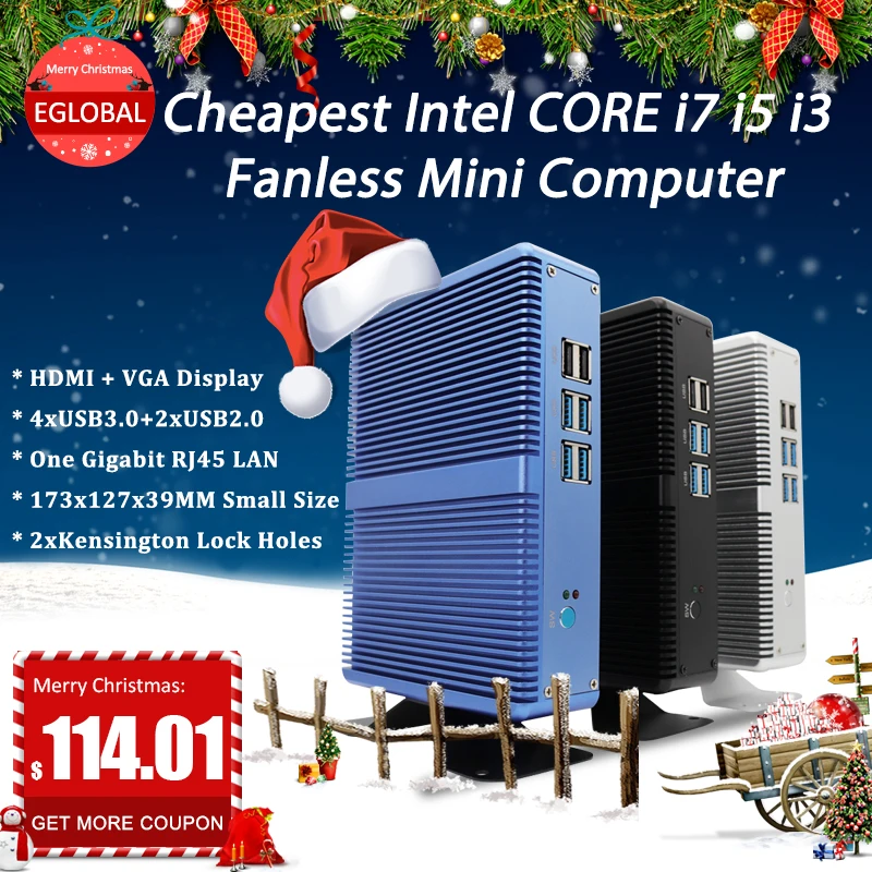 EGLOBAL популярный игровой компьютер без вентилятора I3/I5/I7 DDR4 DDR3L Windows 10 pro мини-ПК HDMI