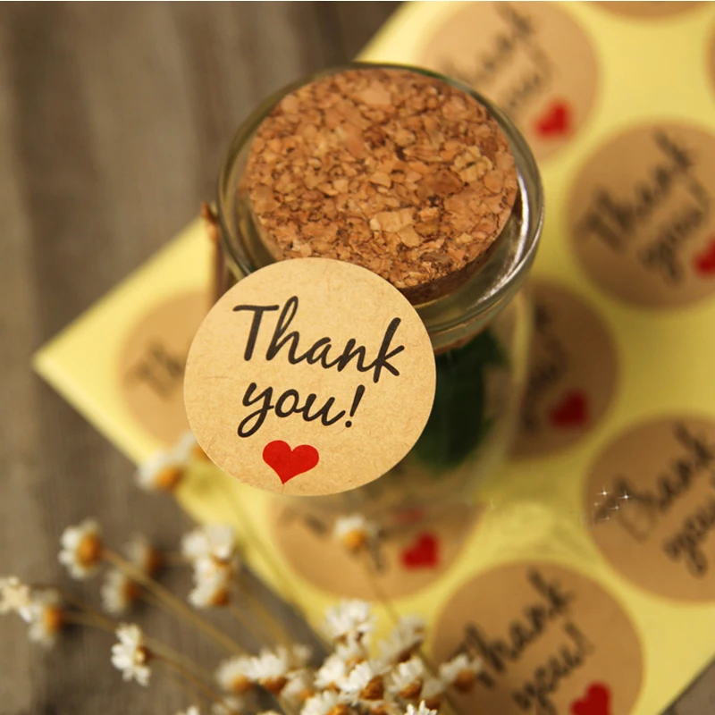 120 шт ручной работы wtih Love Thank you наклейки Метки Круглые Красные этикетки для печати