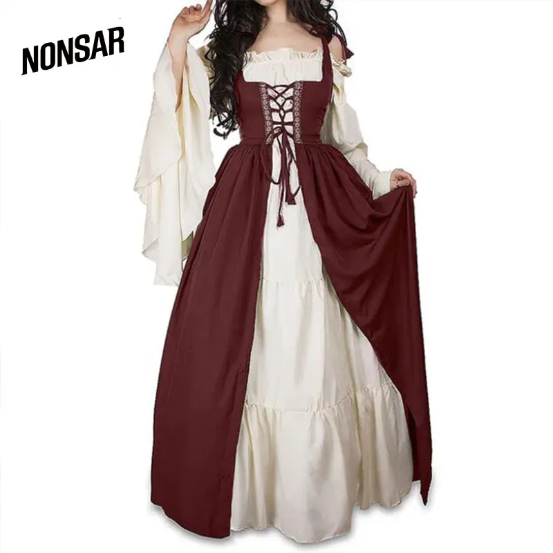

Платье NONSAR в европейском и американском стиле, с квадратным воротником, с завязкой на талии, в стиле ретро средневекового Ренессанса, драма ...