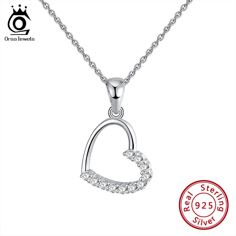 ORSA JEWELS романтическое сердце Форма подвески с AAA циркон 925 Серебряное ожерелье для