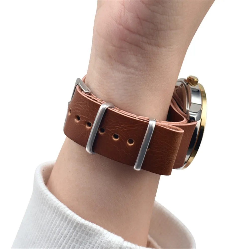 Ремешок в стиле НАТО ZULU для мужских и женских часов кожаный серебристый браслет с