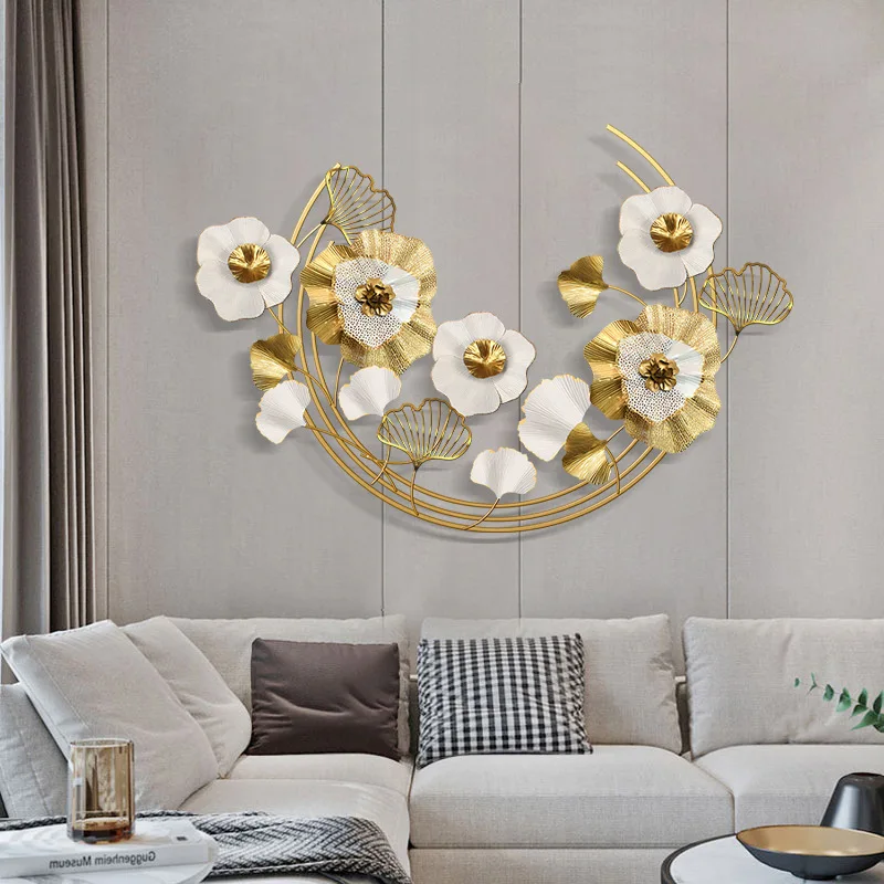 

Light luxury wall bedroom living room iron pendant sofa background decorative 3D wall decoration new Chinese Ginkgo leaf wall