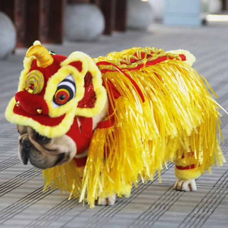 Halloween Funny Dog Clothes New Year's Pet Chinese Costume Dragon Dance Lion Dog Party Lion Dance Red Festive Lucky Cat Clothes