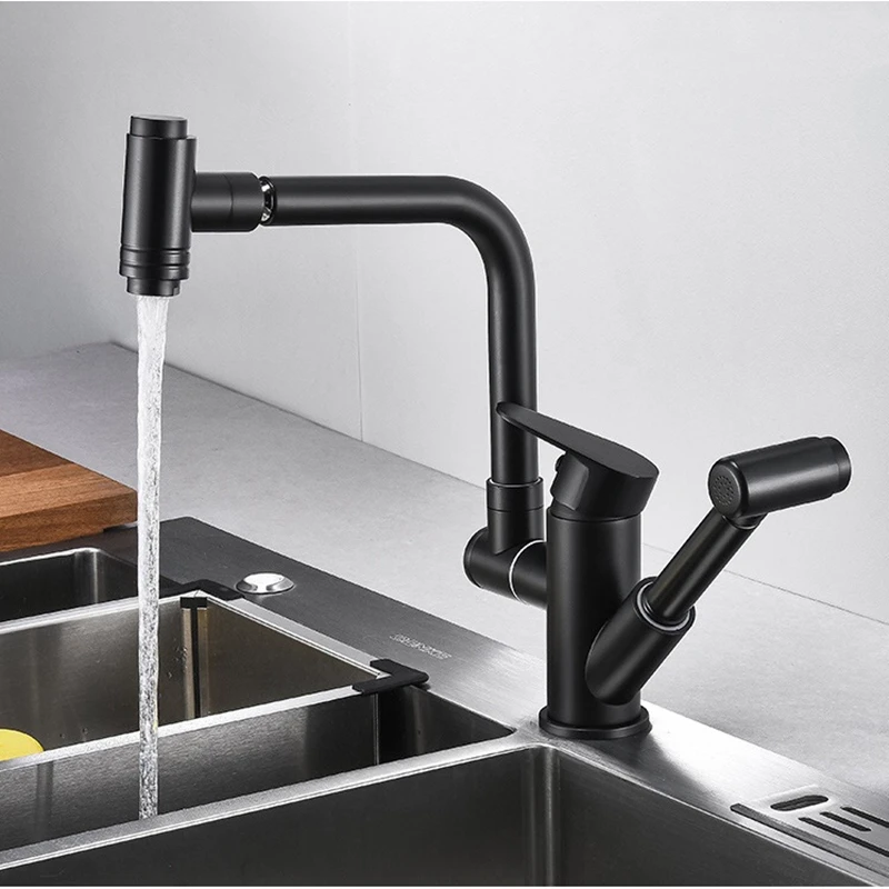 Смесители для кухни LIUYUE многофункциональный кран из черной латуни с поворотом на