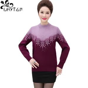 Свитер UHYTGF Женский, вязаный пуловер, осенне-зимний, со стразами, вельветовый, плотный, теплый, шерстяной, размера плюс, 616