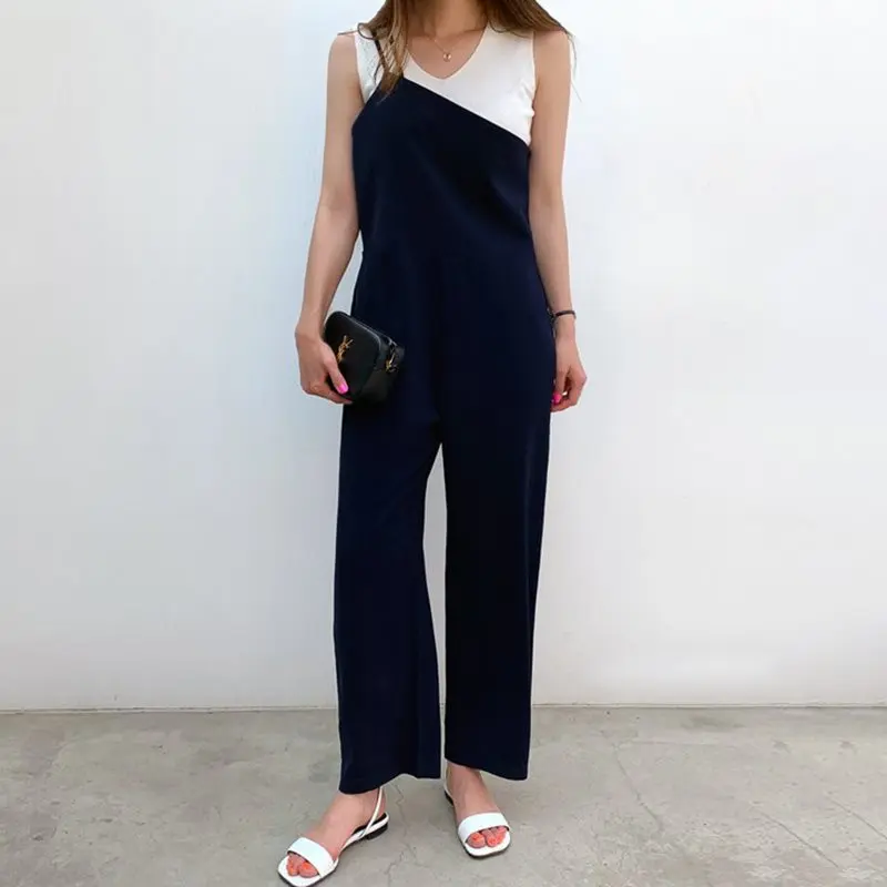 Женские офисные комбинезоны черные свободные повседневные больших размеров с