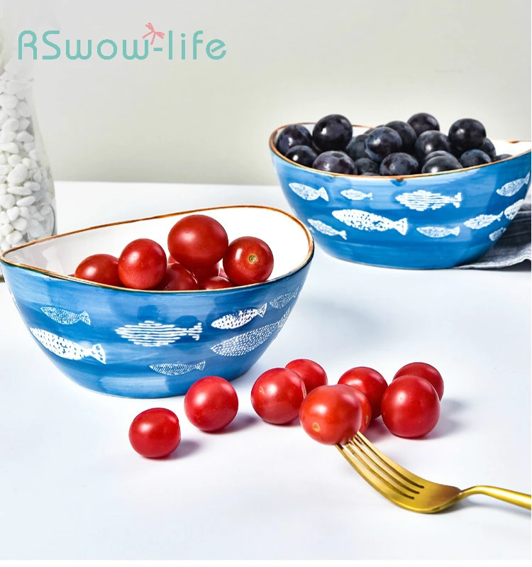 

Creative Underglaze Cute Salad Bowl Set Household Japanese Ramen Bowl Ceramic Bowl Tableware Household Kitchenware