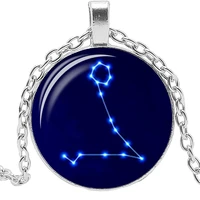 2020 fashion creative art 12 constellation connection time glass pendant necklace men and women jewelry sweater chain
