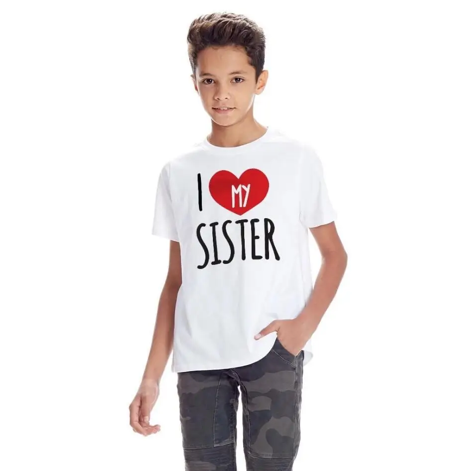 Детская одинаковая футболка с надписью «I Love My Sister»/«Brother» топы для мальчиков и девочек, летняя футболка с короткими рукавами для малышей повседневная детская футболка для всей семьи