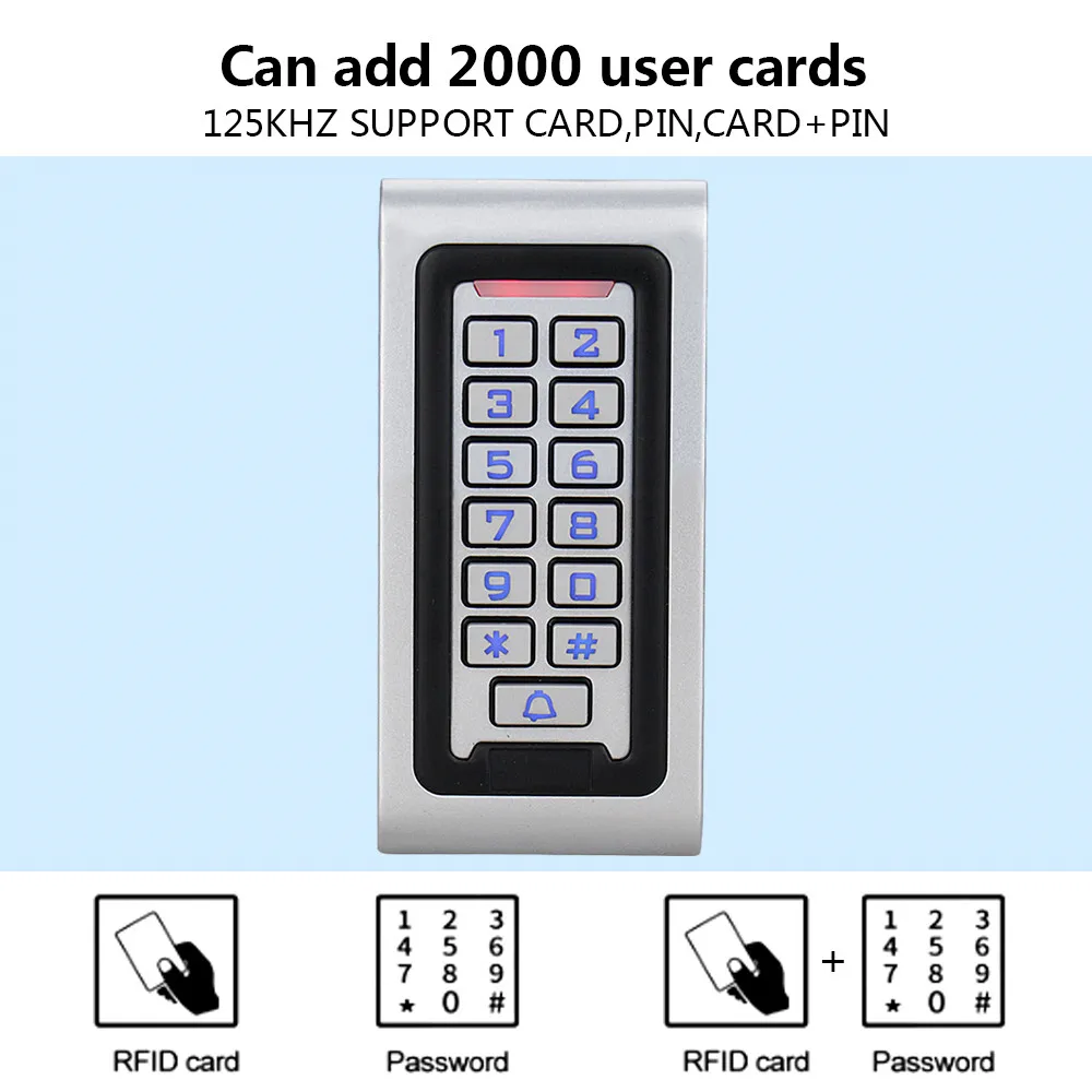 Металлическая RFID 125KHz Клавиатура контроля Доступа Автономный контроллер доступа
