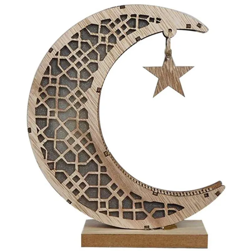 

Tofok Moon Star Shape Wooden LED Night Light Eid Mubarak Ramadan Glowing Lamp Pendant Ornament Islamic Muslim Party Home Decor