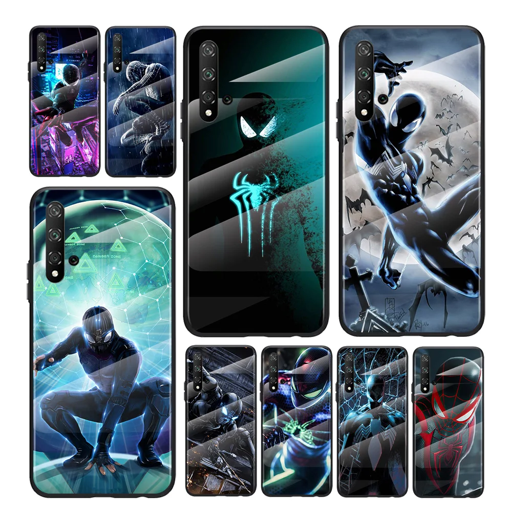 

Marvel Dark Spider Man For Honor 30 20 10 9X 8X Pro Plus Lite Tempered Glass Hot Shell Luxury Cover Phone Case