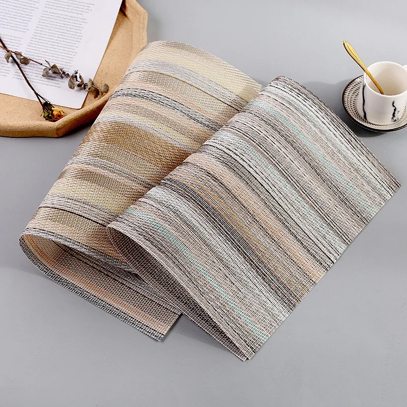 

1 Pc PVC Striped Placemat Simple Rectangle Western Heat Insulation Pad Anti-Scald Coaster Place Plate Mat