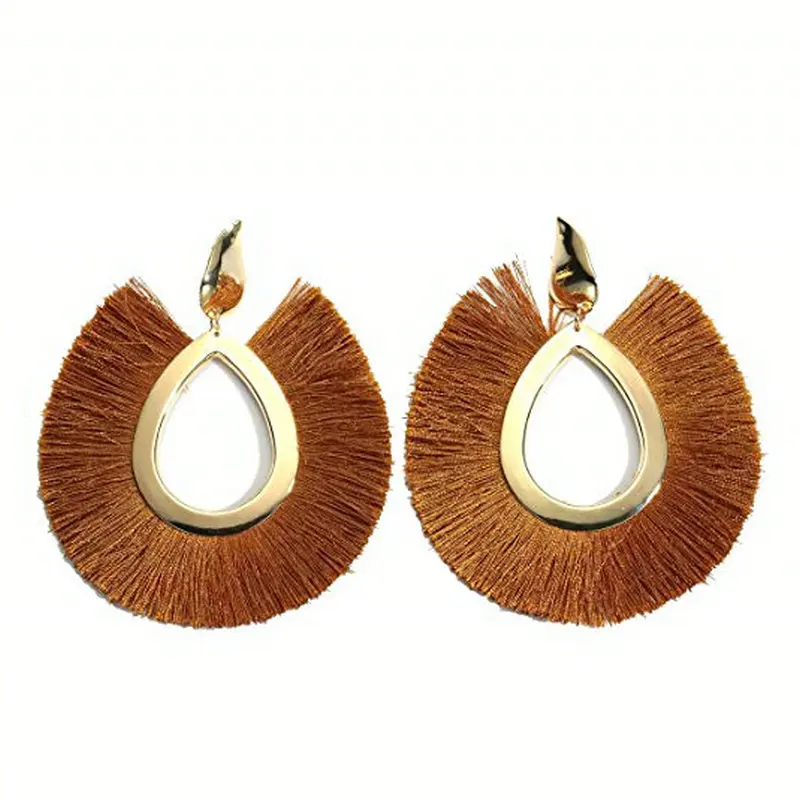 Яркая луна женские красочные богемные нитки кисточкой Висячие кольца овальные