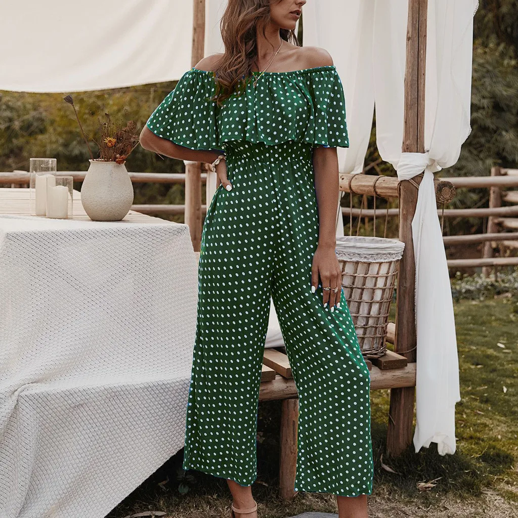 Женский Летний комбинезон в горошек с открытыми плечами женский летний