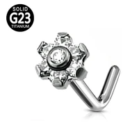 g23 titanium l bend nose studs 20g womens nostril piercing jewelry 6 cz stone flower jewelled nose rings wholesale