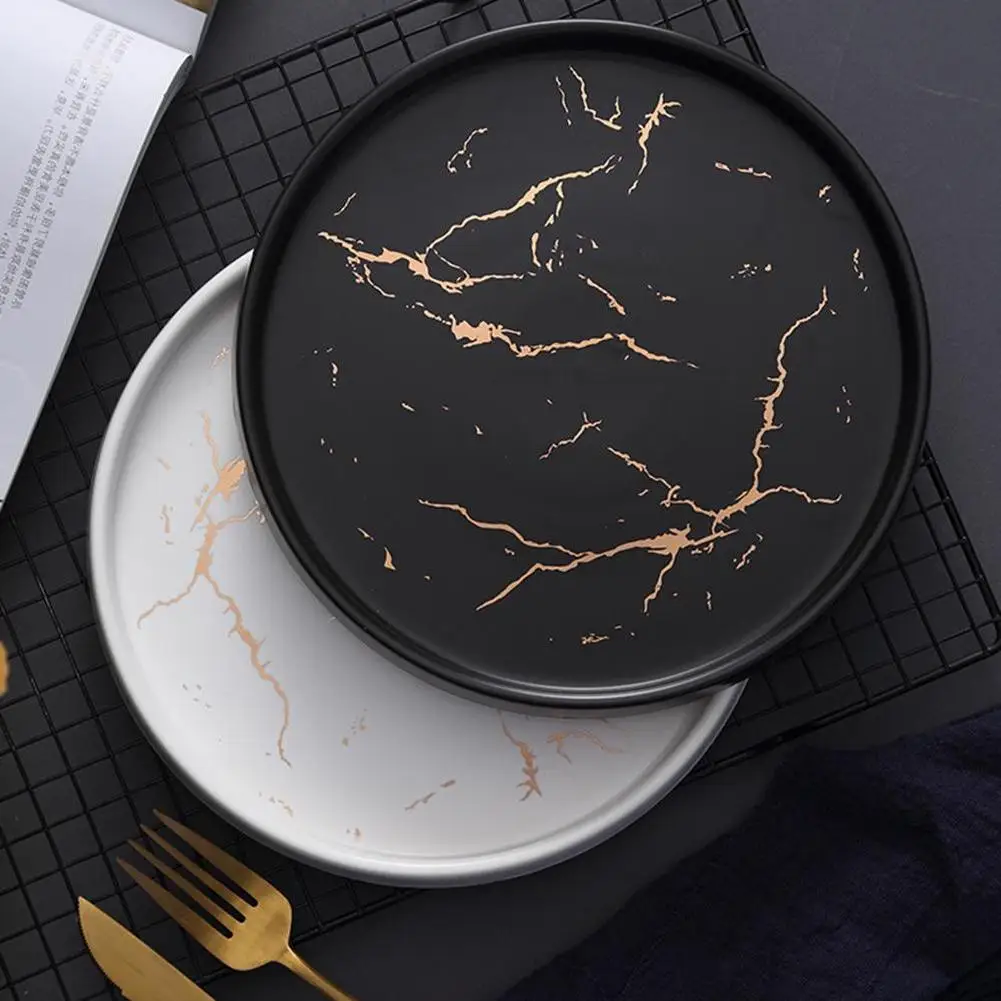 

Nordic style marble plate innovation home ceramic western style steak plate black tableware breakfast plate