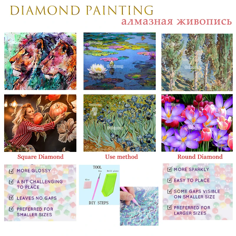 

Diamond Painting Oil Scenery Pictures Flowers Animals Cross Stitch Rhinestones Square or Round Diamond Home Rooms Wall Decoratio