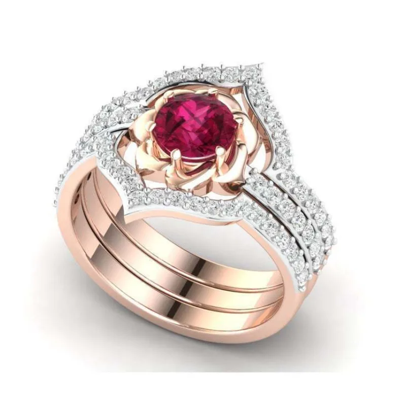 

Women Vintage Jewelry Rose Gold Rings Flower Black Zircon Bridal Wedding Engagement Ring Valentines Gift