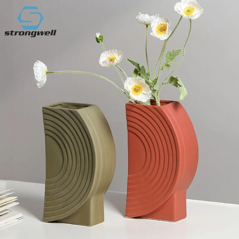 

Strongwell Semicircle Striped Vase Flower Arrangement Home Living Room Decoration European Modern Flower Vases Artware Ornament