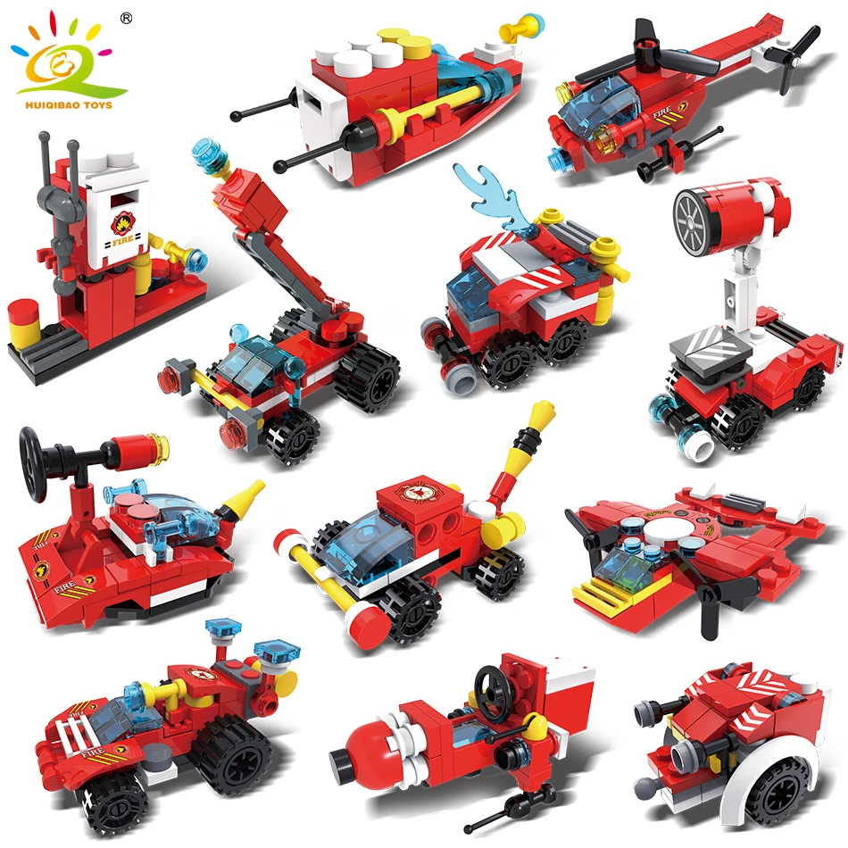 HUIQIBAO 670 шт пожарные машины автостанция Вертолет Лодка строительные блоки город