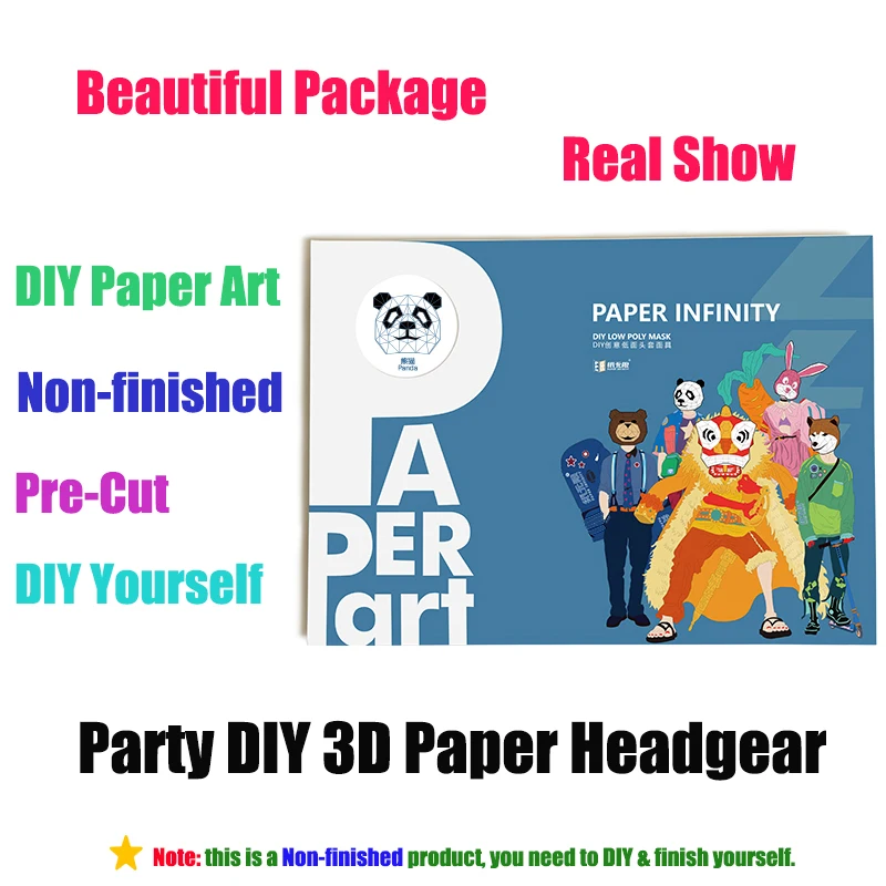 

3D Paper Chinese Lion Dance Head Mask Headgear Animal Halloween Cosplay Props Woman Men Party Role Play Dress Up DIY Craft Masks