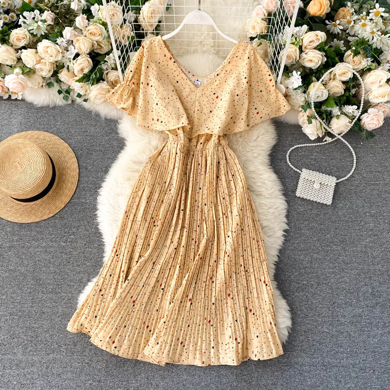 Женское плиссированное платье SINGRAIN летнее корейское ТРАПЕЦИЕВИДНОЕ ПЛАТЬЕ С