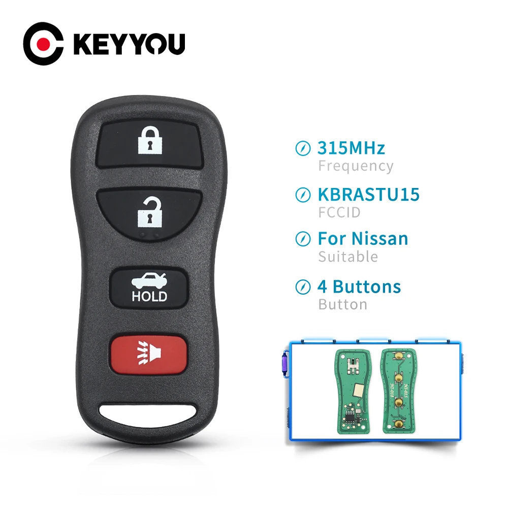 

KEYYOU KBRASTU15 315Mhz 4 Button Remote Key For Infiniti For Nissan Frontier Murano Armada Pathfinder Versa Altima Maxima Xterra