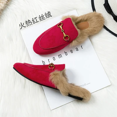 

NEW Hairy slippers women's outer wear autumn and winter Muller shoes net red lazy shoes flat rabbit hair Baotou half slippe