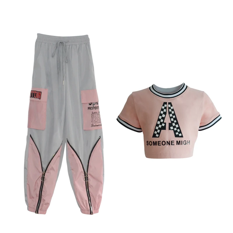 

Jazz Dance Costumes Girls Short Sleeve Hip Hop Dancing Clothes Child Stage Costume For Dancer Street Performance Wear DNV12028