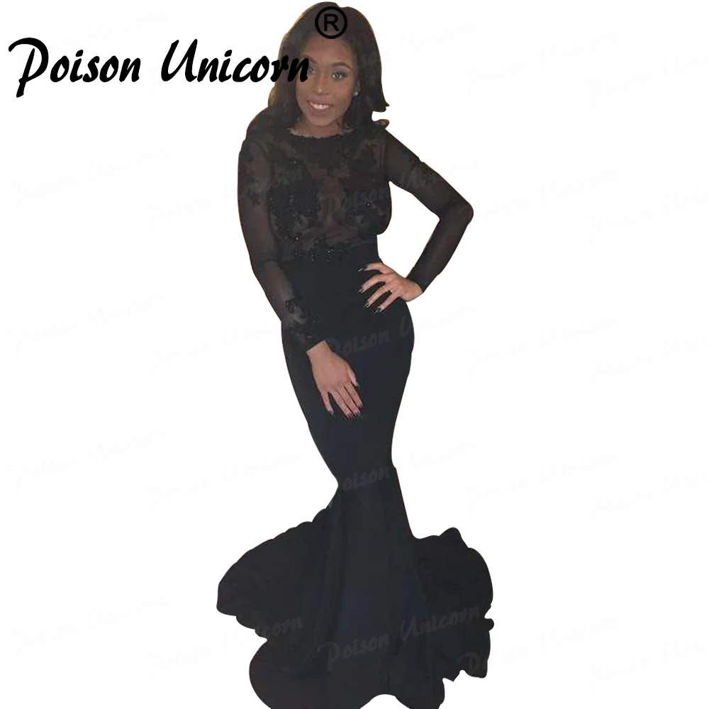 Элегантное Черное Платье-Русалка для выпускного вечера изысканное кружевное