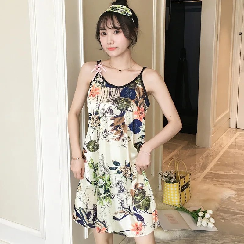 Smmoloa Женская пикантная молочная шелковая ночная рубашка атласная с V-образным