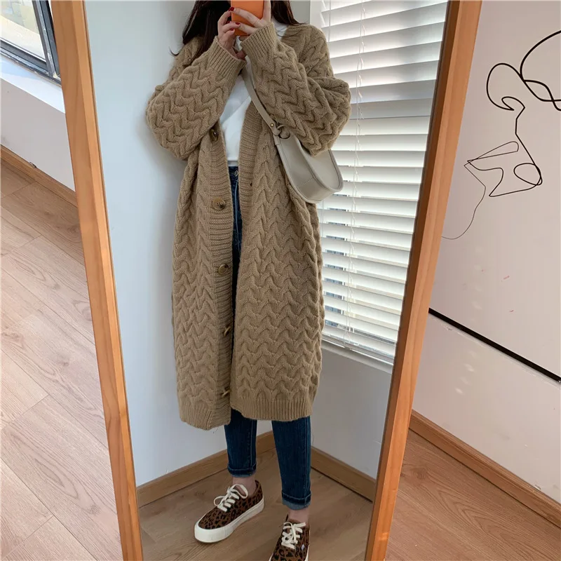 Женский Длинный свитер на осень и зиму кардиган утепленная куртка толстый