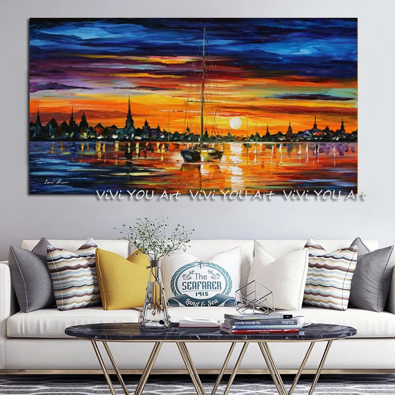 Ручная роспись пейзаж маслом абстрактная живопись Картины красивый закат