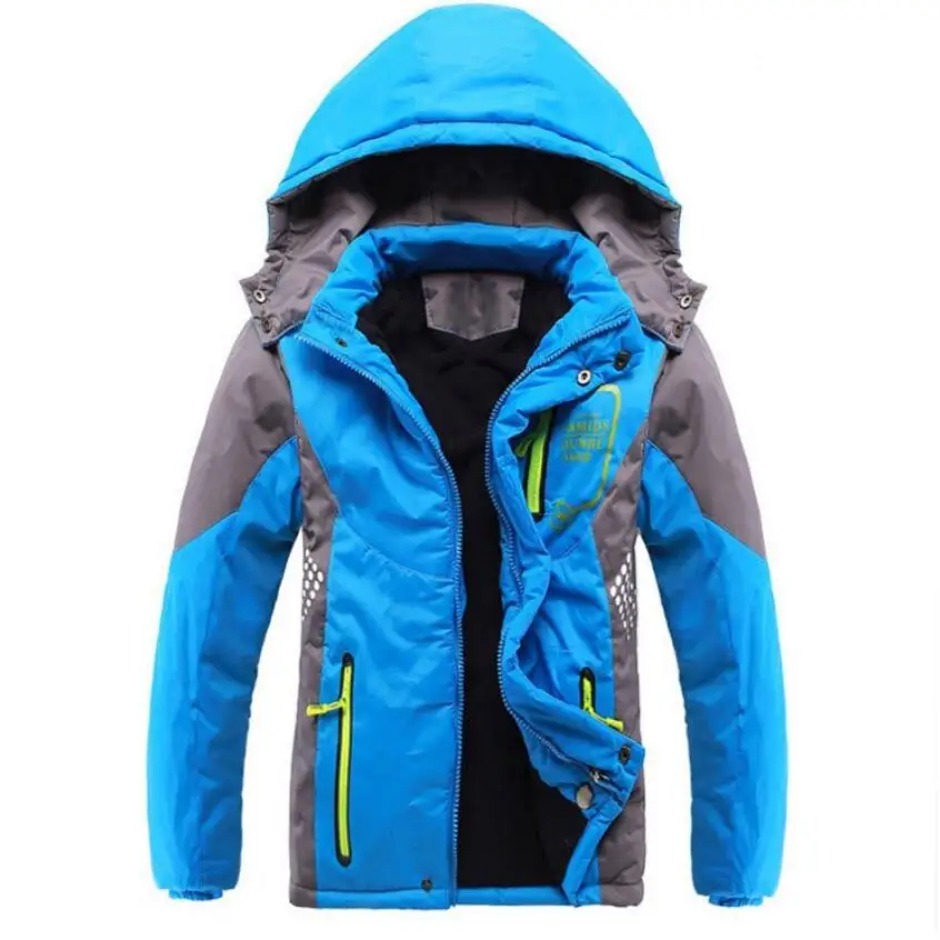 

Boys windbreaker 4-13Y kids waterproof fleece lining winter warm jacket clothes big boys velvet sport coat boys outwear hooded