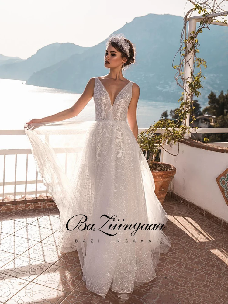 

BAZIIINGAAA Simple Wedding Dress Lace Little Beading Strapless Dress Luxury WeddingGowns Bridal Can Be Washed Bride Dresses