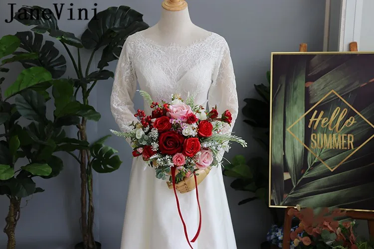JaneVini Ramo Novias красный свадебный букет цветов винтажный Готический Свадебный Искусственный Розовый Бутон розы лента невесты цветы Букеты