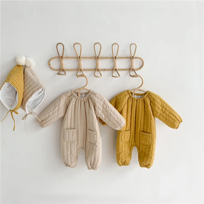 Комбинезон для новорожденных с шапкой зимняя одежда маленьких мальчиков теплый