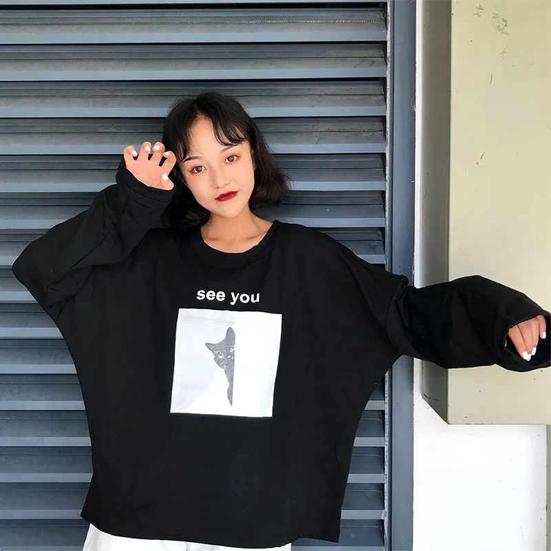 Женская футболка Harajuku Эстетическая с длинным рукавом черный белый Poleras Mujer de Moda футболка большого размера Femme плюс размер одежда